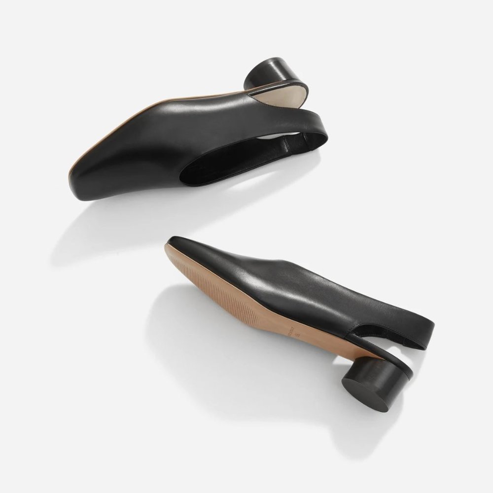 Everlane Square Toe Slingback in Black Leather